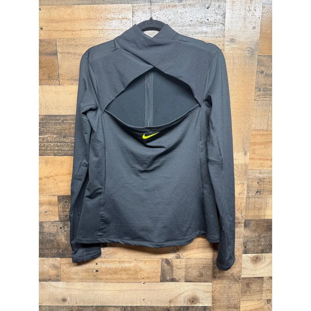 Nike Pro Hyperwarm Womens XL Black Quarter Zip Cutout Back Long Sleeve Top